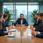 Groupe de professionnels en réunion dans un bureau moderne