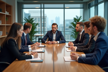 Groupe de professionnels en réunion dans un bureau moderne
