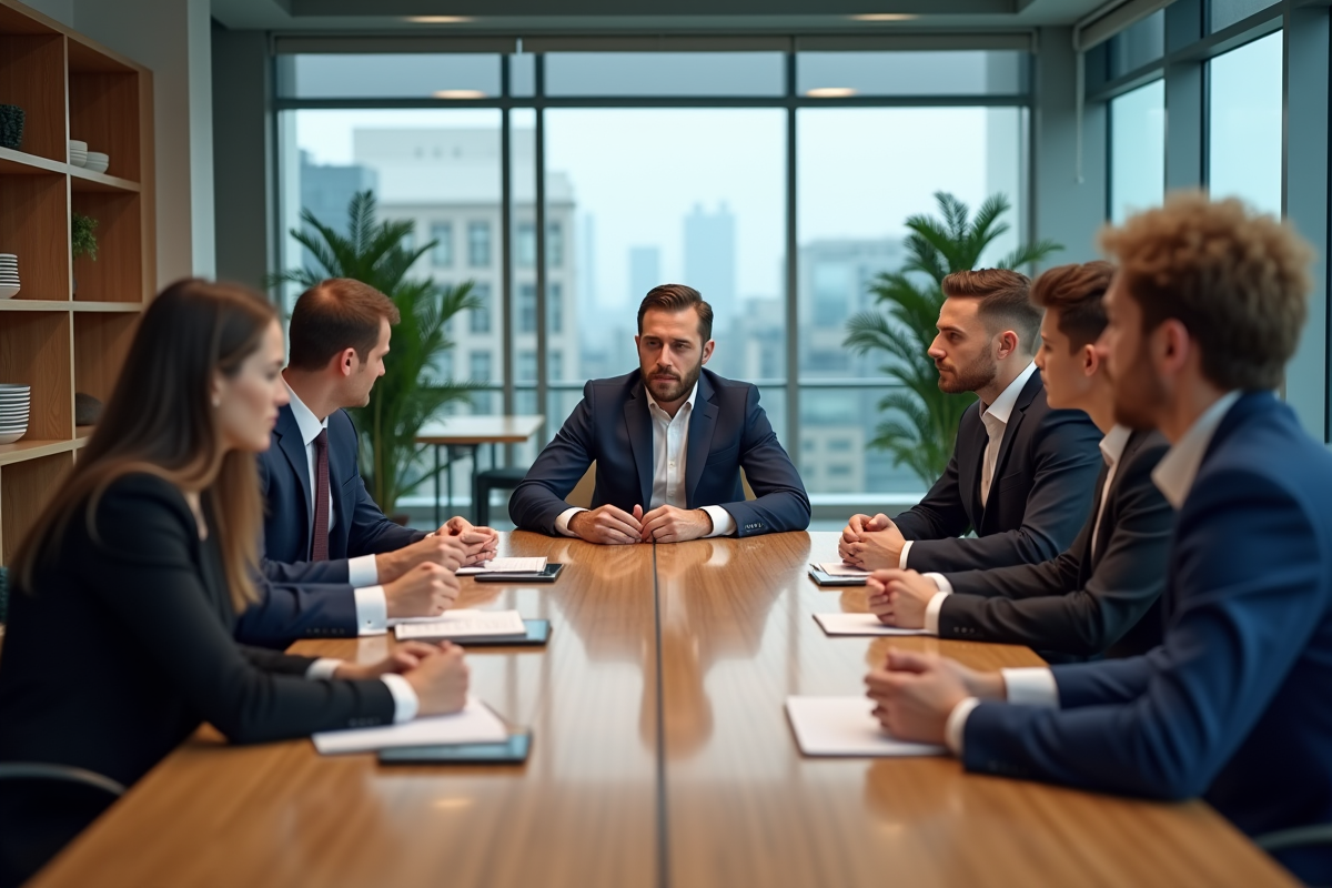 Groupe de professionnels en réunion dans un bureau moderne