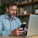 Homme d'affaires concentré travaillant à son bureau à domicile