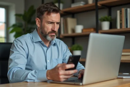 Homme d'affaires concentré travaillant à son bureau à domicile