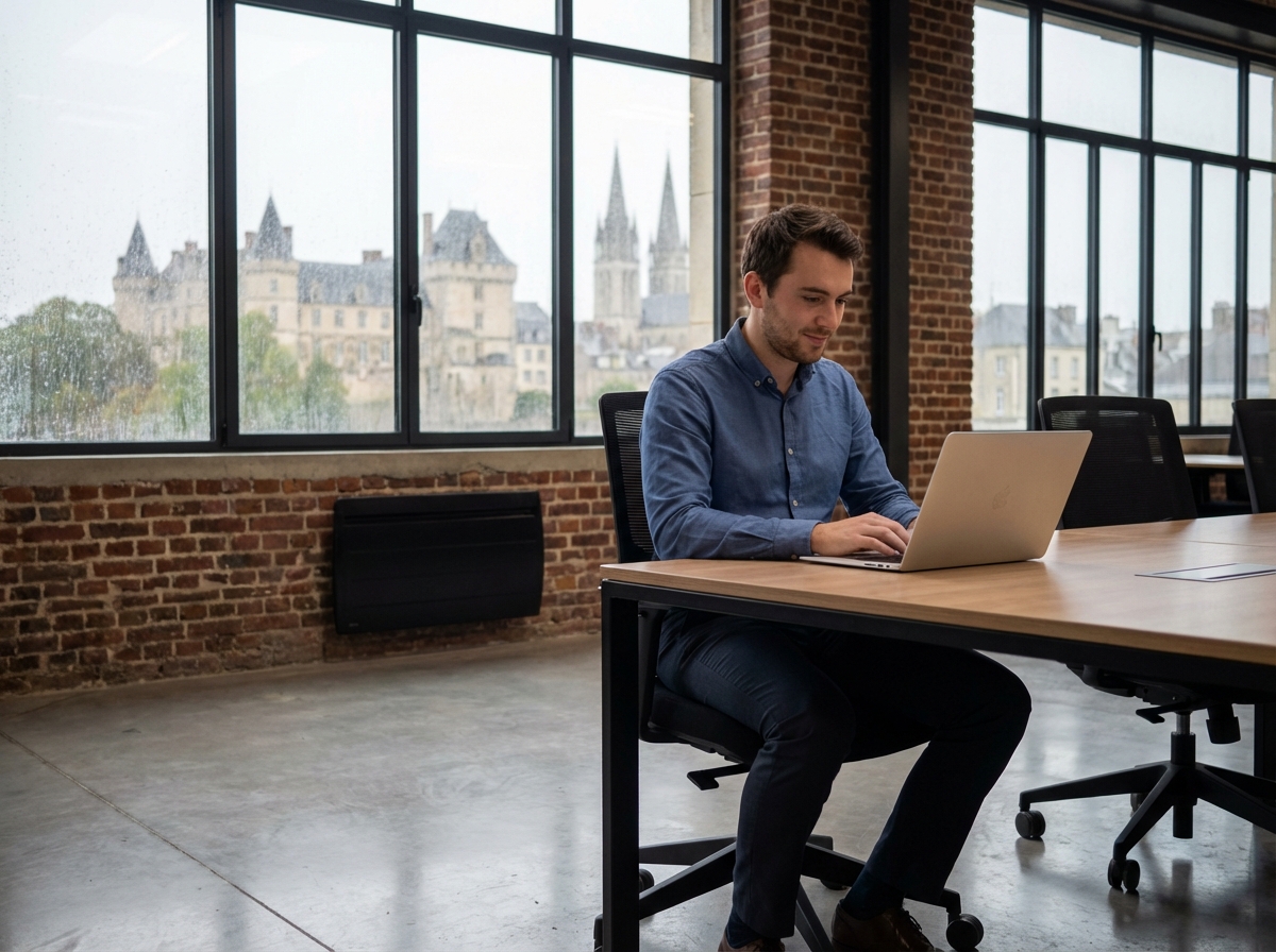 Jeune homme travaillant dans un espace de coworking à Caen