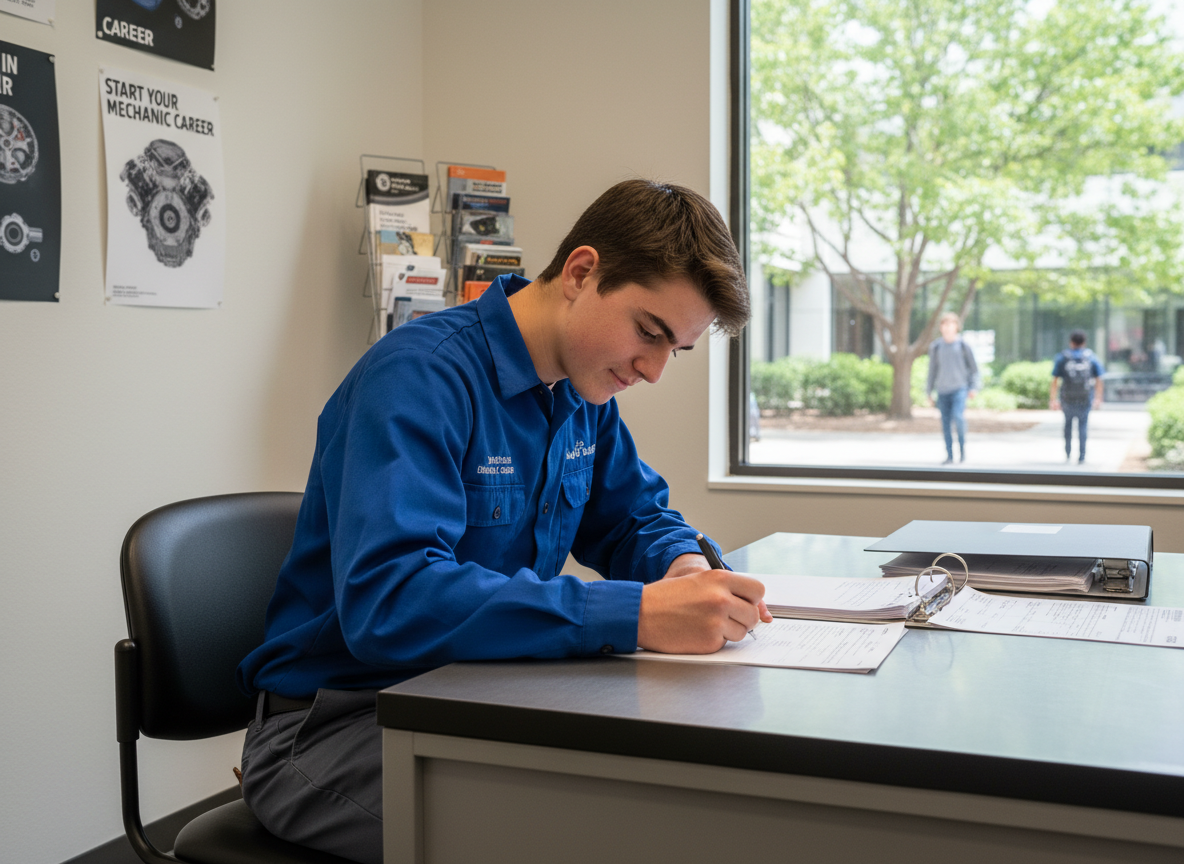 Jeune homme en formation dans un bureau moderne automobile