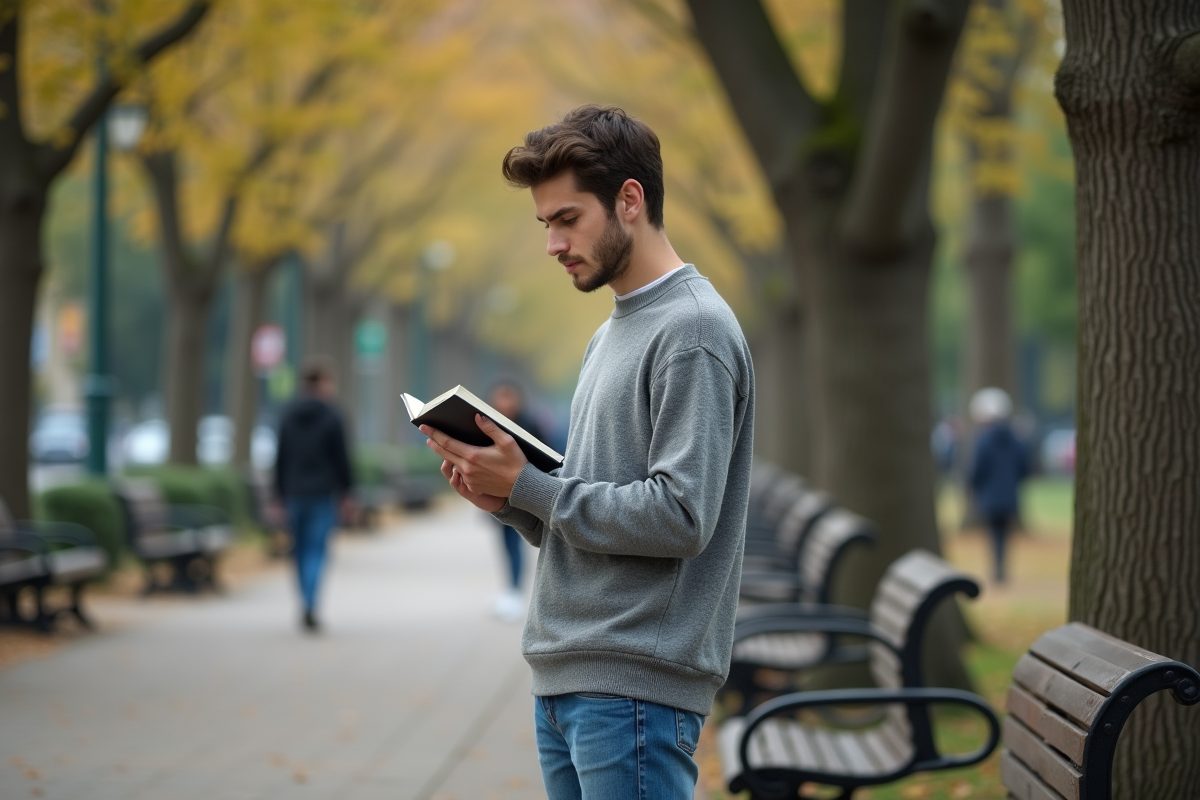Jeune homme dans un parc en pleine réflexion