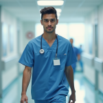 Jeune étudiant en médecine dans un hôpital moderne