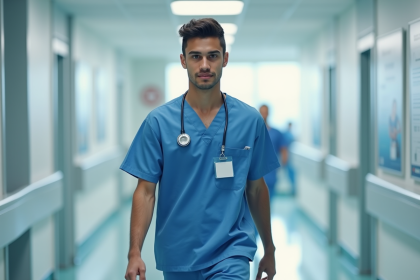 Jeune étudiant en médecine dans un hôpital moderne