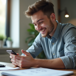 Jeune professionnel utilisant une application bancaire sur smartphone