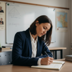 Jeune femme professionnelle prenant des notes dans un bureau moderne