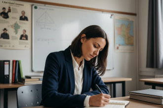 Jeune femme professionnelle prenant des notes dans un bureau moderne