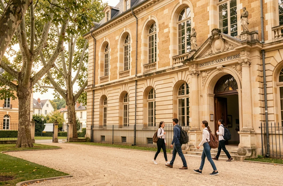 Entrée de l'Institut Saint-Pierre à Brunoy, lycée polyvalent privé avec cour intérieure historique