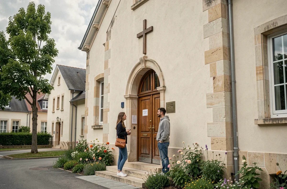 Entrée de l'Institution Saint-Vincent-de-Paul en Essonne, lycée privé catholique avec élèves