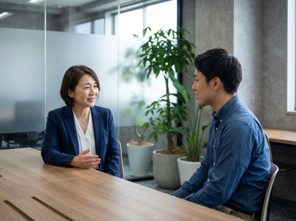 Femme manager souriante en costume dans un bureau moderne