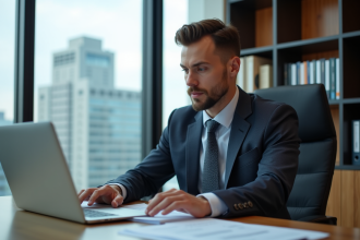 Manager financier en bureau moderne avec rapports