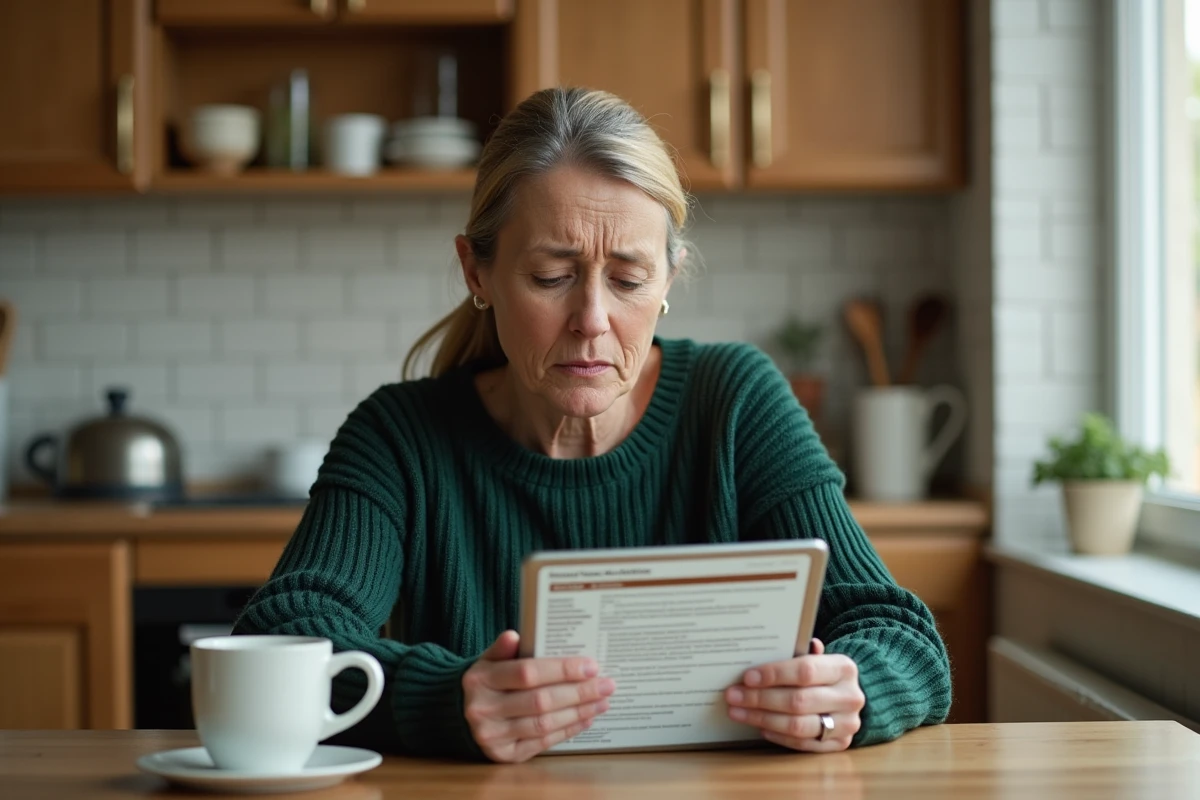 Parent consultant le suivi scolaire et les devoirs de son enfant sur l'application e-lyco depuis la cuisine