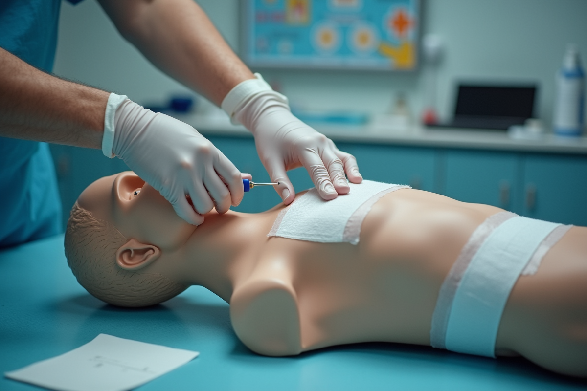 Pratique de premiers secours sur un mannequin lors d