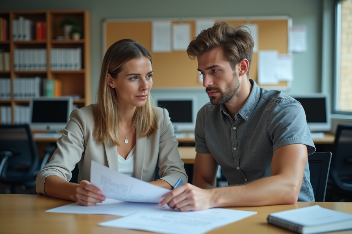 Femme professionnelle en réunion dans un bureau scolaire