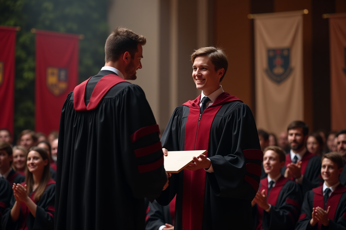 Professeur remettant un diplôme lors d