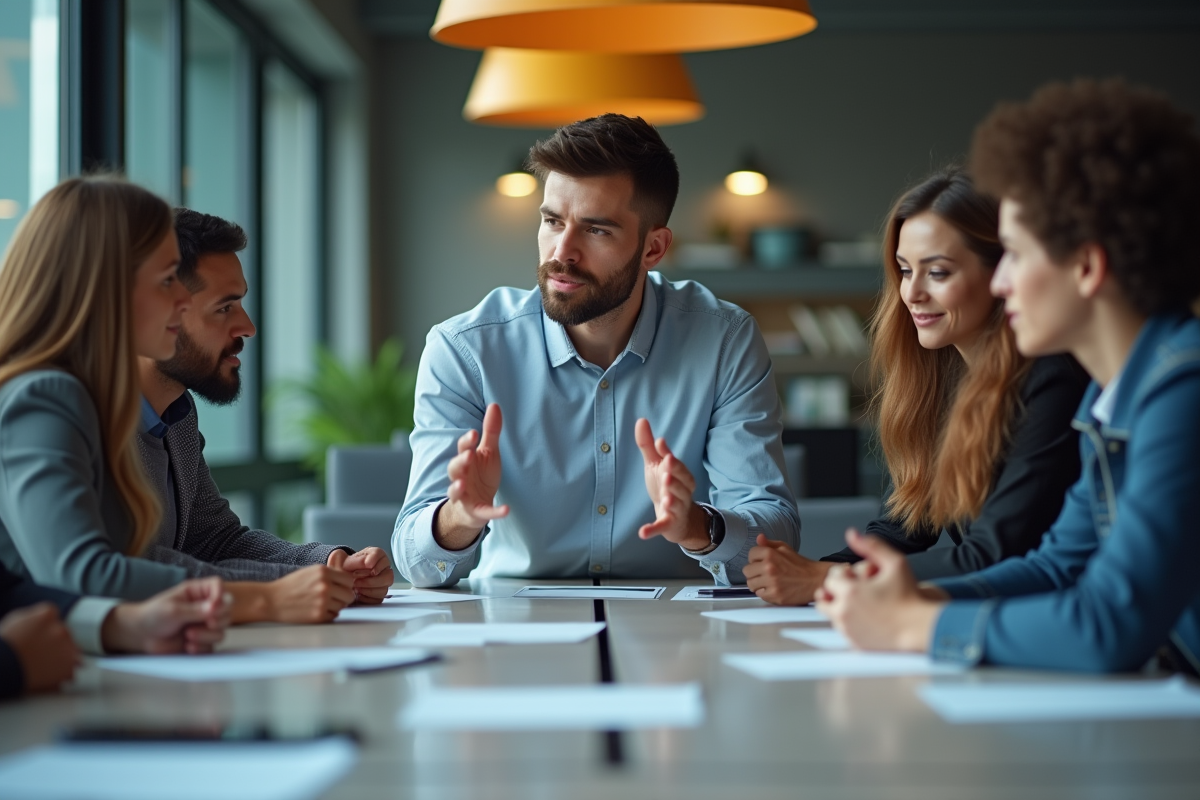 Manager menant une séance de brainstorming dynamique